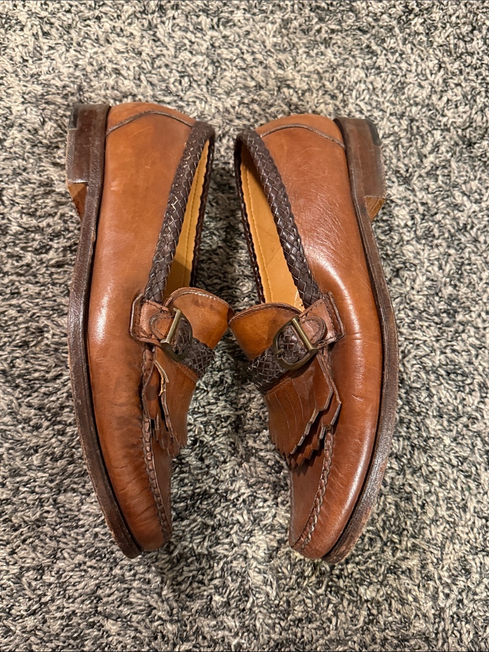 Maine Classics Men’s 10D Brown Leather Kiltie Loafers Braided Penny Moc Shoes - Picture 8 of 10